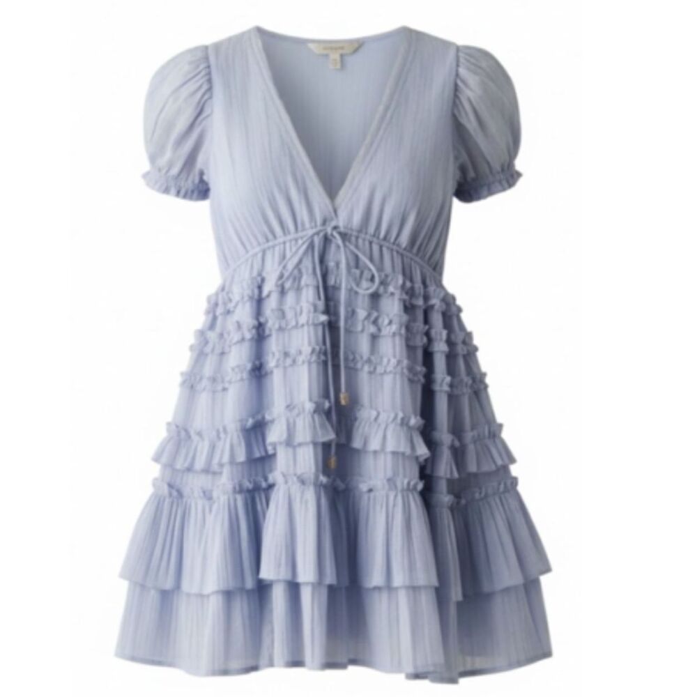 Free People Light Blue Darcy Ruffled Mini Dress